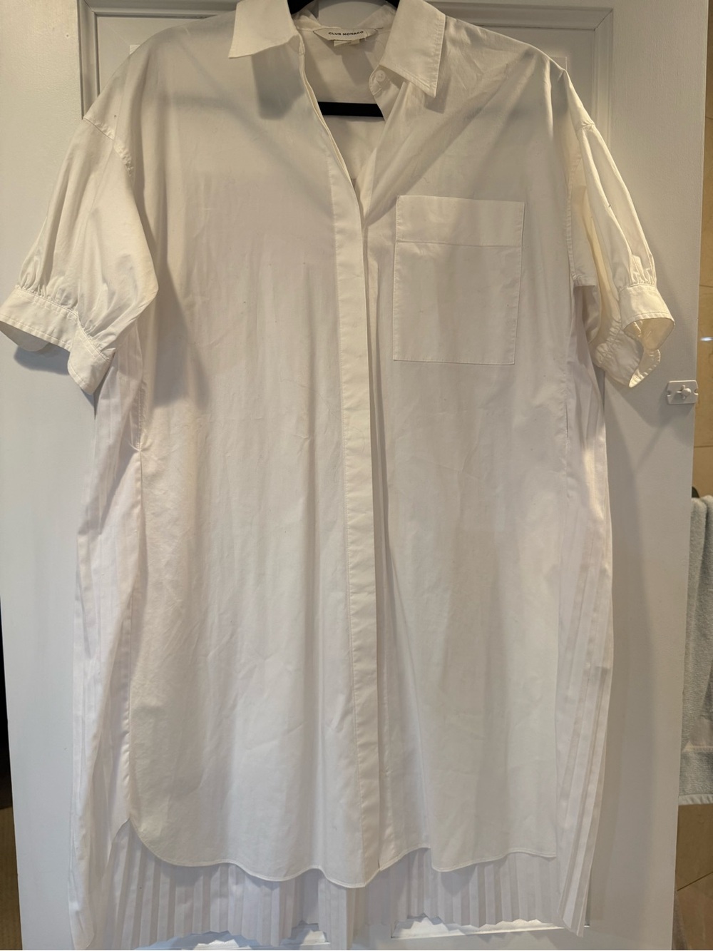 Club Monaco White Short-Sleeve Button-Down Shirt Dress